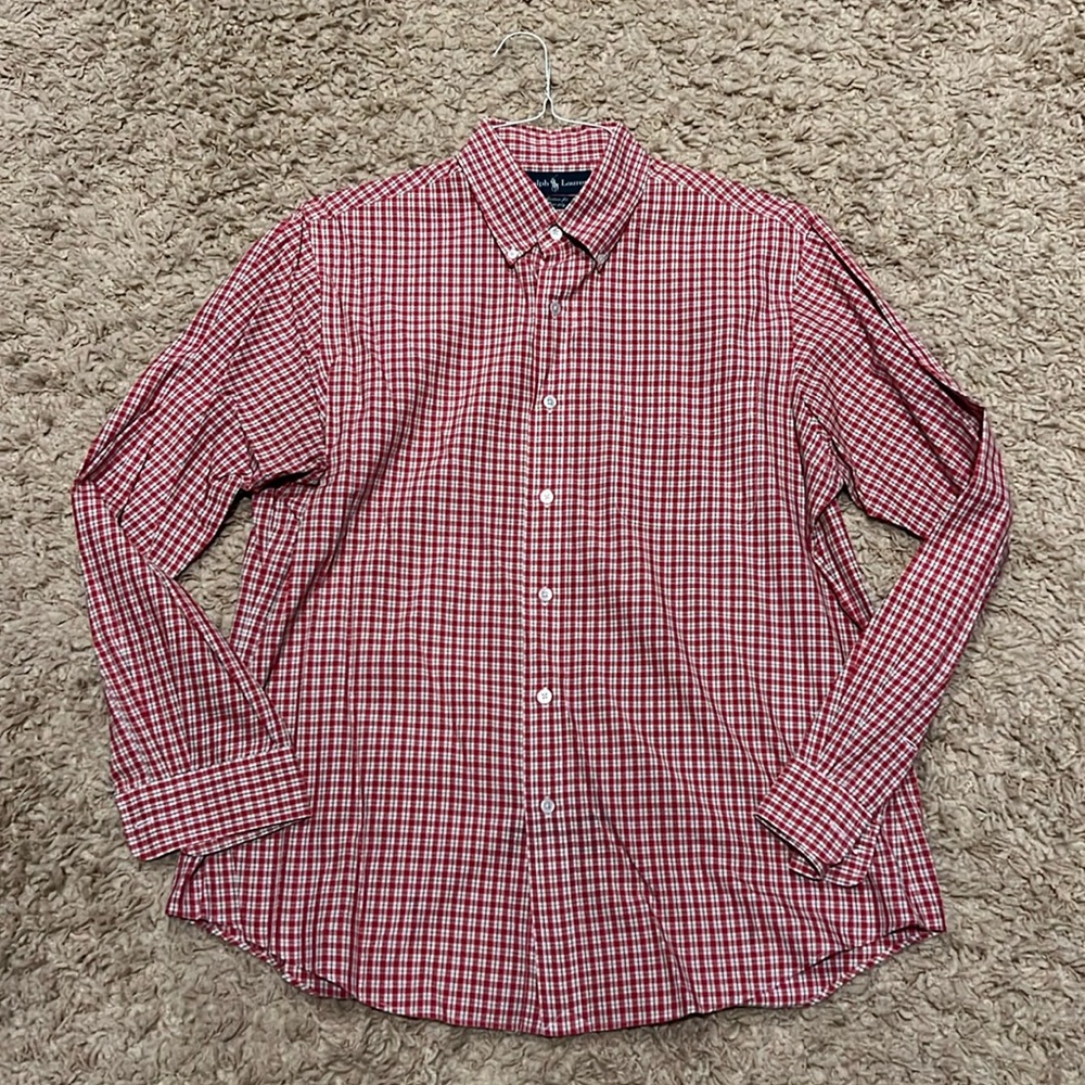 Ralph Lauren Custom fit LS Button Down Menโs Plaid Shirt Large